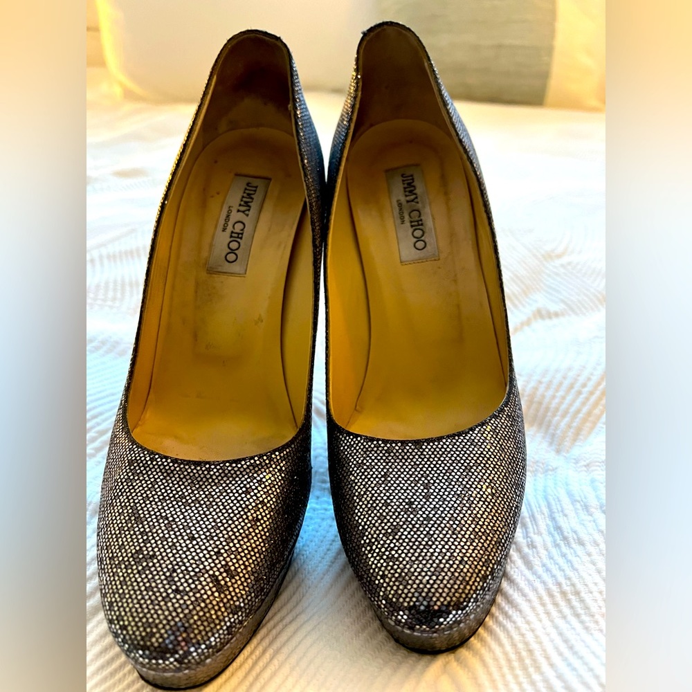 Jimmy Choo silver metallic platform heel - size 40